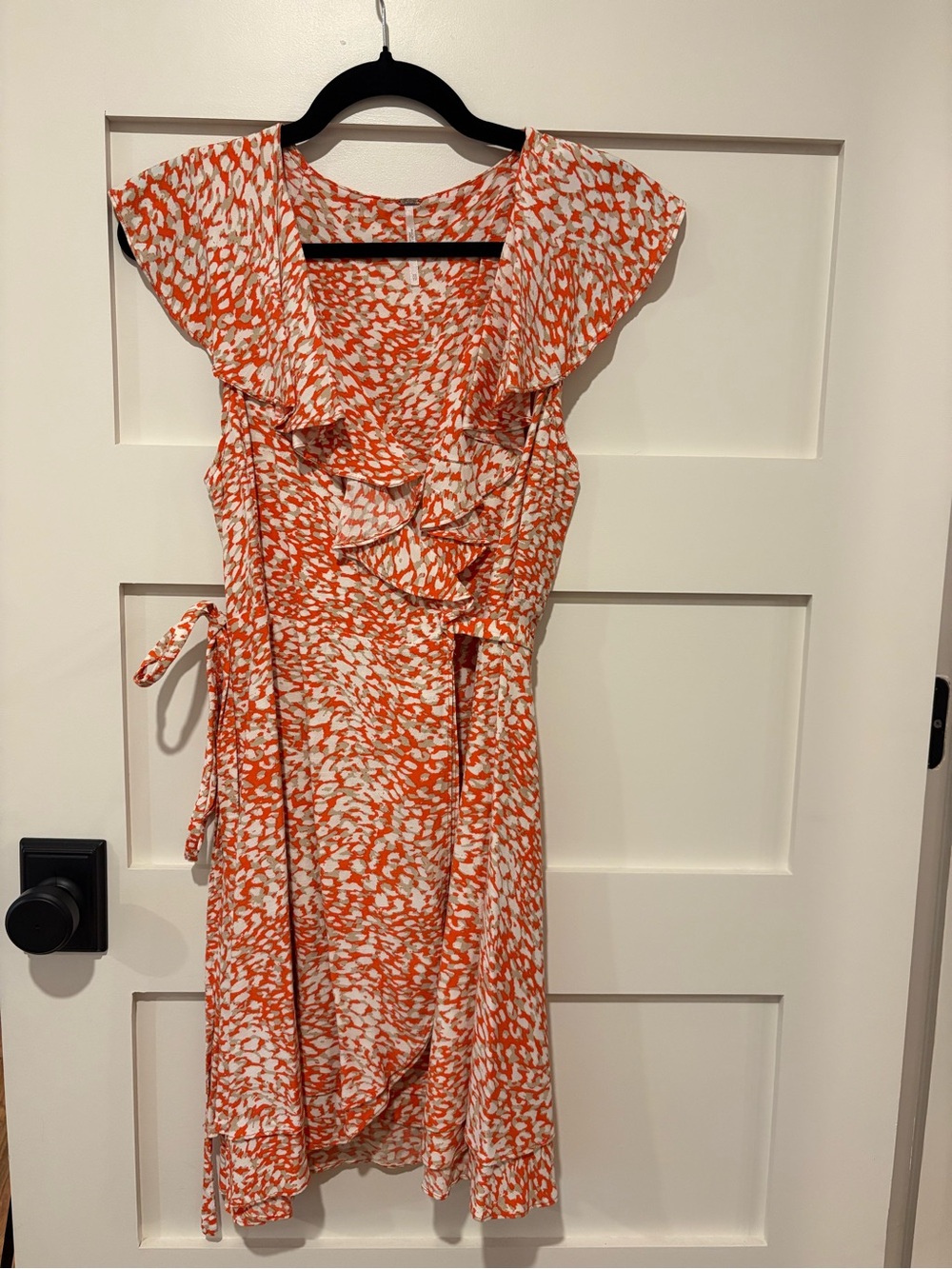 Free People Flutter Sleeve Orange & White Wrap Dress